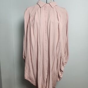 Easel Blush Pink Oversized Boho Tunic Top Dolman Sleeve Button Front NWT Medium